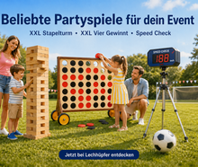 Partyspiele mieten – XXL Stapelturm, XXL Vier Gewinnt & Speed Check für Events