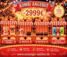 Nostalgie Jahrmarkt für Ihr Firmenevent mieten ! Für ca. 100 Personen ! Popcorn / Zuckerwatte / Mandelstand, Waffelstand, Poffertjes Stand, Slush-Eis Stand, Slush- Cocktailstand erweiterbar mit Karussell, Hüpfburg usw.