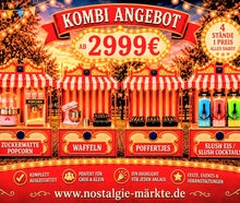 Nostalgie Jahrmarkt für Ihr Firmenevent mieten ! Für ca. 100 Personen ! Popcorn / Zuckerwatte / Mandelstand, Waffelstand, Poffertjes Stand, Slush-Eis Stand, Slush- Cocktailstand erweiterbar mit Karussell, Hüpfburg usw.