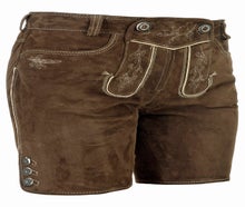 Sofort Versand möglich | Trendige kurze Damen Lederhose Braun | Gr.32 bis 44 | zünftig & modern von Spieth & Wensky | Online Verleih Miete ausleihen