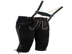 Sofort Versand möglich | Trendige Männer Kniebund Lederhose Schwarz | Gr. 42 bis 66 | zünftig & modern von Spieth & Wensky | Online Verleih Miete ausleihen