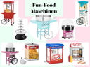 Zuckerwattemaschine, Popcornmaschine, Schokoladenbrunnen, Schokobrunnen, Schokofontäne, Popcornmaschine mit Wagen, Zuckerwattemaschine mit Wagen, Nacho Wärmer, Hot Dog Maschine, Hotdog, Funfood, Popcorn, Zuckerwatte, Slushy, Snow Cone Maschine, Eiscrusher