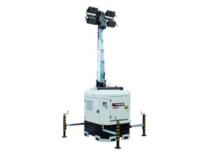 Mobiler Flutlichtmast  - Lichtmast - Lichtgiraffe - Notbeleuchtung  4x320 Watt LED  Beleuchtungsfläche 5000 qm²,  Lichtpunkthöhe 9 Meter, mit eigenen Generator