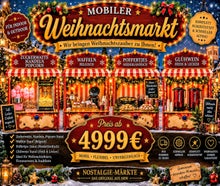 Mobiler Weihnachtsmarkt für Ihre Weihnachtsfeier mieten ! ( Für ca. 200 Personen ) Reibekuchen, Glühwein, Waffeln, Poffertjes, Popcorn, Mandeln erweiterbar mit Kinderkarussell, Hüpfburg usw.