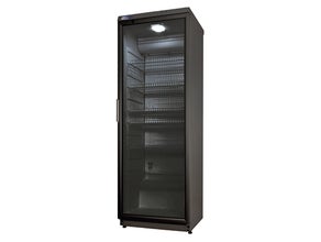Kühlschrank mit Glastüre 360 l schwarz mit fahrbaren Gestell