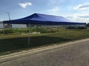Partyzelt / Pavillion 6 x3 m (3,35 m hoch) weiß - inklusive 6 Stehtische mit Hussen - hochstabiles Stahlrohrgestell mit Scherenmechanik - super schnell aufgebaut (Zelt)