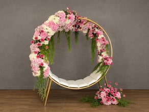Florale Sitzbank, Selfie Point, Fotopoint, Eventdekoration, Centerdekoration, Promotion, Messe, Branding