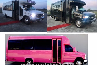 Partybus, Schulbus, kostenlose Getränke und roter Teppich incl., Tanzstange! Zudem dürfen Sie kostenlos eigene Getränke mitbringen! Wählen Sie zwischen schwarz, weiß und pink!