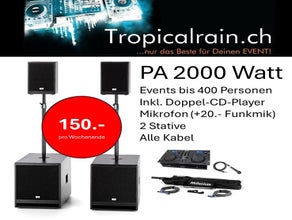 Aktive Musikanlage mit 2000 Watt RMS für Events (für ca. 200-400 Personen)