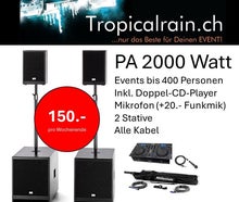 Aktive Musikanlage mit 2000 Watt RMS für Events (für ca. 200-400 Personen)