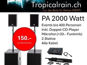 Aktive Musikanlage mit 2000 Watt RMS für Events (für ca. 200-400 Personen)