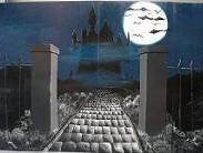 Halloween Kulisse, Friedhof, Grab, Wald, Mond