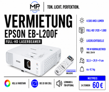 Epson Full-HD Laser-Beamer mieten – 4.500 ANSI-Lumen | Leinwand & Lautsprecher optional
