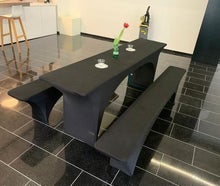 Schwarze Bierzeltgarnitur / Festzeltgarnitur SET inkl. Hussen für 1x Tisch und 2x Sitzbank (Bierbankgarnitur )