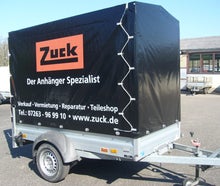 Kastenanhänger, Möbel - Motorradhänger, kippbar, mit Plane und Spriegel, 1300Kg Gesamtgewicht