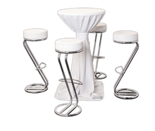 Barhockerset Z weiss/wurf 4er SET mieten – Bartheke, Mobile Bar, Ausschanktheke, Eventtheke