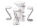 Barhockerset Z weiss/wurf 4er SET mieten – Bartheke, Mobile Bar, Ausschanktheke, Eventtheke