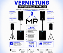 Professionelle PA-Anlage / Musikanlage mieten – Party-Paket mit 2× 18″-Subwoofern für bis zu 200 Personen