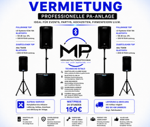 Professionelle PA-Anlage / Musikanlage mieten – Party-Paket mit 2× 18″-Subwoofern für bis zu 200 Personen