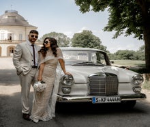 Weiße Mercedes Heckflosse Oldtimer aus den 60ern als Hochzeitsauto mieten. Selbstfahrer oder mit Chauffeur!