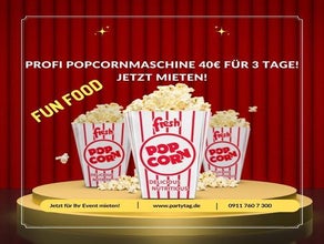 Profi Popcornmaschine Popcornmaker XXL Fun Food Event Party Messe frisches warmes Popcorn Puplikumsmagnet Giveaways mieten leihen