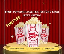 Profi Popcornmaschine Popcornmaker XXL Fun Food Event Party Messe frisches warmes Popcorn Puplikumsmagnet Giveaways mieten leihen