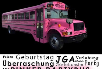 Partybus Pink 26 Sitzplätze Discobus Nebel, Partylicht,Mega Sound Partyliner Schoolbus US Amerikanischer Schulbus Rosa Pink
