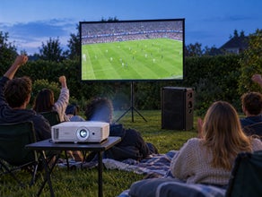 Public Viewing Paket mieten 119 €: Full HD Beamer, große Leinwand und Soundboks ✓ kautionsfrei