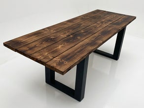 Rustikaler Holzbohlentisch, Holztisch aus alten Bohlen, dunkel lasiert mieten – Vintage Banketttisch (220x80 cm) für Hochzeiten & Events