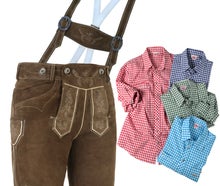 Sofort Versand möglich | Trendige kurze Männer Lederhose braun mit Hemd | Gr.42 bis 66 | zünftig & modern von Spieth & Wensky | Online Verleih Miete ausleihen