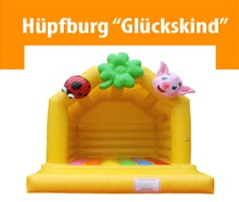 Hüpfburg "Glückskind" mit Sicherheitsnetz und Dach für bis zu 10 Kinder