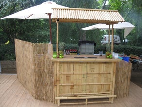 Bambusbar mit 3 Barhocker