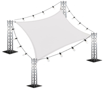 Sonnensegel SET 4,0 x 5,0 Meter mit Lichterketten mieten – Marktschirm, Großschirm, Terrassenschirm