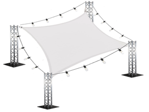 Sonnensegel SET 4,0 x 5,0 Meter mit Lichterketten mieten – Marktschirm, Großschirm, Terrassenschirm