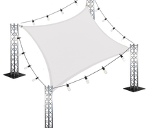 Sonnensegel SET 4,0 x 5,0 Meter mit Lichterketten mieten – Marktschirm, Großschirm, Terrassenschirm