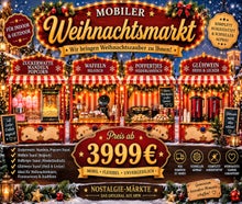 Mobiler Weihnachtsmarkt für Ihre Weihnachtsfeier mieten ! ( Für ca. 150 Personen ) Reibekuchen, Glühwein, Waffeln, Poffertjes, Popcorn, Mandeln erweiterbar mit Kinderkarussell, Hüpfburg usw.