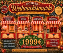 Mobiler Nostalgie Weihnachtsmarkt für Ihre Weihnachtsfeier mieten ! ( Für ca. 50 Personen ) Glühwein, Waffeln, Poffertjes, Popcorn, Mandeln erweiterbar mit Kinderkarussell, Hüpfburg usw.