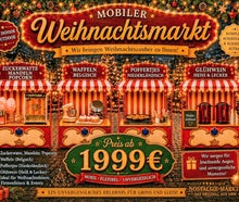 Mobiler Nostalgie Weihnachtsmarkt für Ihre Weihnachtsfeier mieten ! ( Für ca. 50 Personen ) Glühwein, Waffeln, Poffertjes, Popcorn, Mandeln erweiterbar mit Kinderkarussell, Hüpfburg usw.