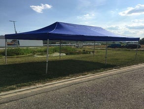 Partyzelt / Pavillion 600x300 cm (335 cm hoch) blau - hochstabiles Stahlrohrgestell mit Scherenmechanik - super schnell aufgebaut (Zelt)