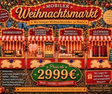 Mobiler Nostalgie Weihnachtsmarkt für Ihre Weihnachtsfeier mieten ! ( Für ca. 100 Personen ) Reibekuchen, Glühwein, Waffeln, Poffertjes, Popcorn, Mandeln erweiterbar mit Kinderkarussell, Hüpfburg usw.