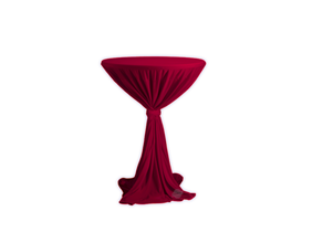 Wurfhusse mit Schleife bordeaux mieten – Stehtisch, Bistrotisch, Hochtisch, Partytisch, Miettisch