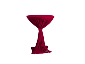 Wurfhusse mit Schleife bordeaux mieten – Stehtisch, Bistrotisch, Hochtisch, Partytisch, Miettisch