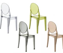 Stuhl RICH 4 Farben mieten Ghost-Style klar braun grün smoke weds4rent