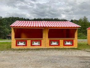 Verkaufshütte, Imbiss, Küche, Doppel-Bude z.B. für den Weihnachtsmarkt, Marktstand, Bude, Weihnachtsmarktbude, Verkaufsstand
