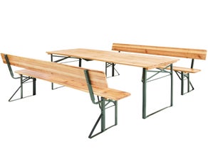 Festzeltgarnitur mit Lehne, 70cm breit, Bierzeltgarnitur Rückenlehne leihen, Festpreis für 3 Tage