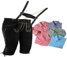 Sofort Versand möglich | Trendige Männer Kniebund Lederhose Schwarz mit Hemd | Gr. 42 bis 66 | zünftig & modern von Spieth & Wensky | Online Verleih Miete ausleihen