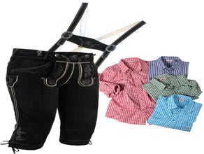 Sofort Versand möglich | Trendige Männer Kniebund Lederhose Schwarz mit Hemd | Gr. 42 bis 66 | zünftig & modern von Spieth & Wensky | Online Verleih Miete ausleihen