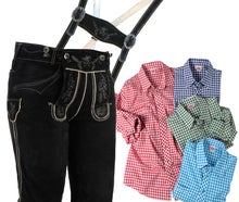 Sofort Versand möglich | Trendige Männer Kniebund Lederhose Schwarz mit Hemd | Gr. 42 bis 66 | zünftig & modern von Spieth & Wensky | Online Verleih Miete ausleihen