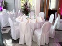 Set Bankett-Tisch rund + Tischdecke + 9x Bankettstuhl mit hochwertiger Stoff-Stuhlhusse