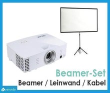 Beamer Set mit Leinwand und allen Kabeln